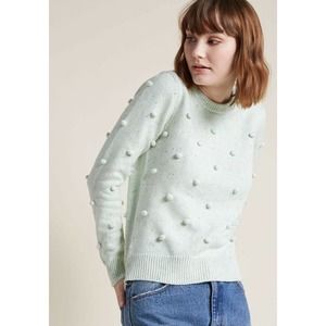 Modcloth Pom Pom Confetti Sweater Mint Green